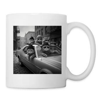 Lustiges Gangster-Katzen-T-Shirt für Männer  - Tasse - Weiß - Rechts