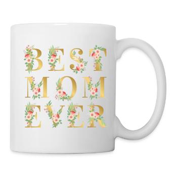 Beste Mama aller Zeiten goldenes Blumen-Muttertagsgeschenk - Tasse - Weiß - Rechts