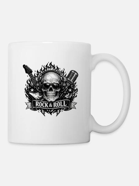 Jupe de crâne avec microphone et guitare - Mug blanc - blanc