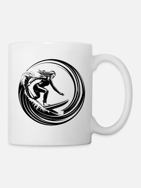 Surfer Frau Silhouette - Tasse - Weiß