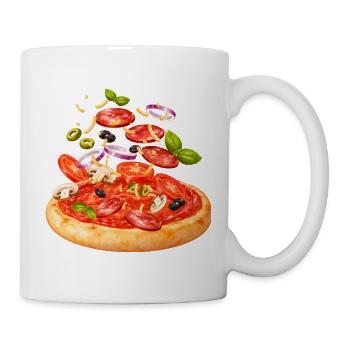 Pizza with salami and vegetables illustration - Mug - white - Right