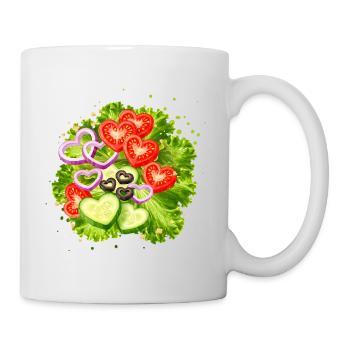 Salad with vegetables in heart shape illustration - Mug - white - Right