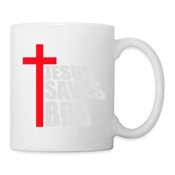 Jesus Saves Bro Funny Religious Saying Faith Logo - Mug - white - Right