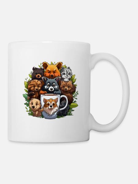 Kuschelnde Hundebande um Kaffeebecher - Tasse - Weiß