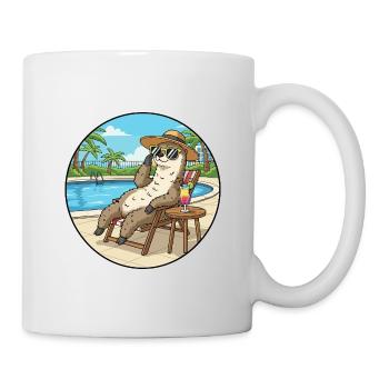 Summer Otter Animal Relaxing By Pool Art - Mug - white - Right