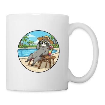 Summer Raccoon Animal Relaxing By Pool - Mug - white - Right