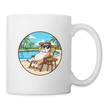 Summer Bulldog Dog Relaxing By Pool Art - Mug - white - Right