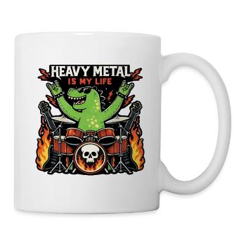 Heavy-Metal-Saurus am Schlagzeug - Tasse - Weiß - Rechts