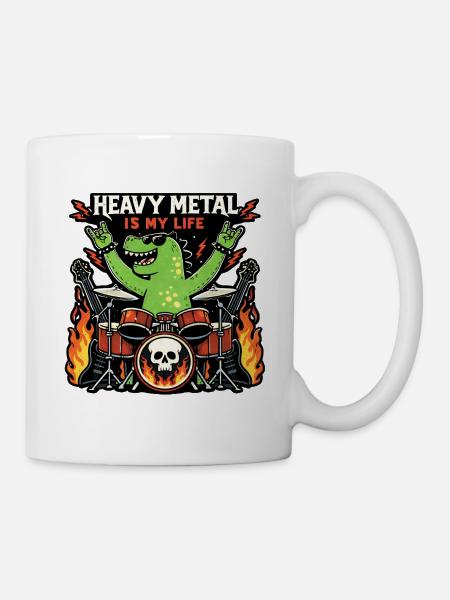 Heavy-Metal-Saurus am Schlagzeug - Tasse - Weiß