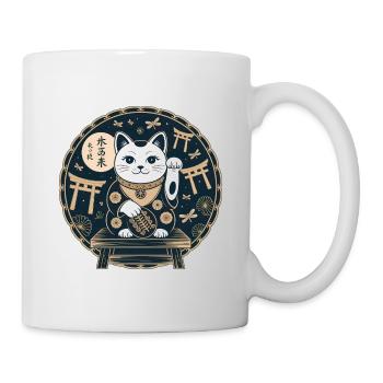 Lucky Cat Ukiyoe Gold on Navy - Mug - white - Right