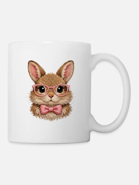 Süßer Hase mit Brille & Fliege | Osterhase - Tasse - Weiß