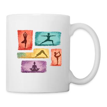 Yoga silhouettes in color blocks - Mug - white - Right