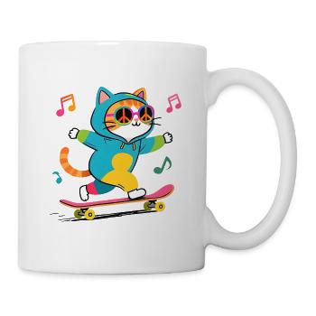 Regenbogen-Skate-Katze in Frieden und Liebe Hoodie - Tasse - Weiß - Rechts