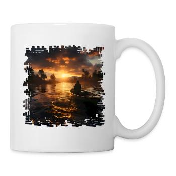 Sonnenuntergang am See mit Bootfischer - Tasse - Weiß - Rechts