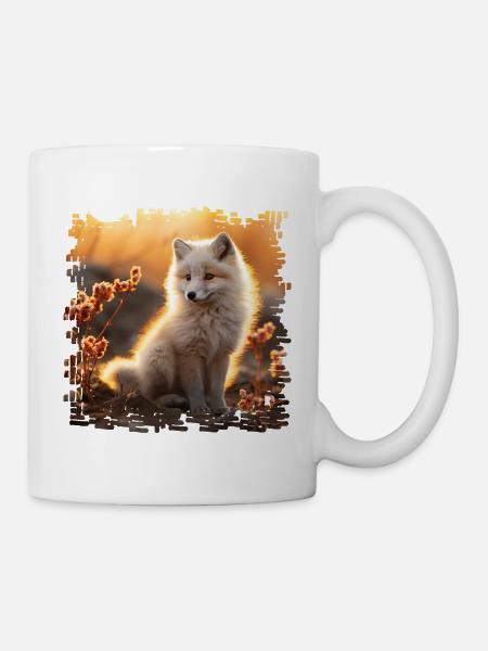 Polarfuchs im Sobbebuntergang - Tasse - Weiß