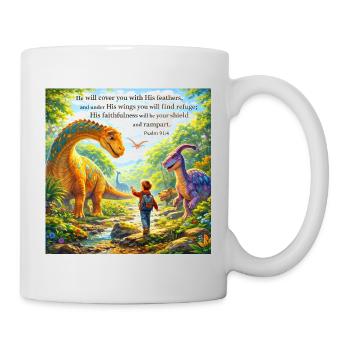 Glaubensschutz im Dino-Wunderland - Tasse - Weiß - Rechts
