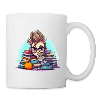 Book nerd in the book pile - Mug - white - Right