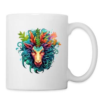 Colorful goat head design with leaves - Mug - white - Right