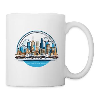 City skyline and bridge in a circle - Mug - white - Right