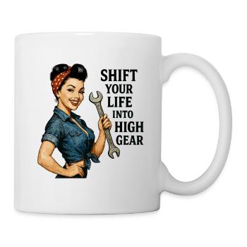 Vintage Werkstatt Pin-up: High Gear Lifestyle - Tasse - Weiß - Rechts