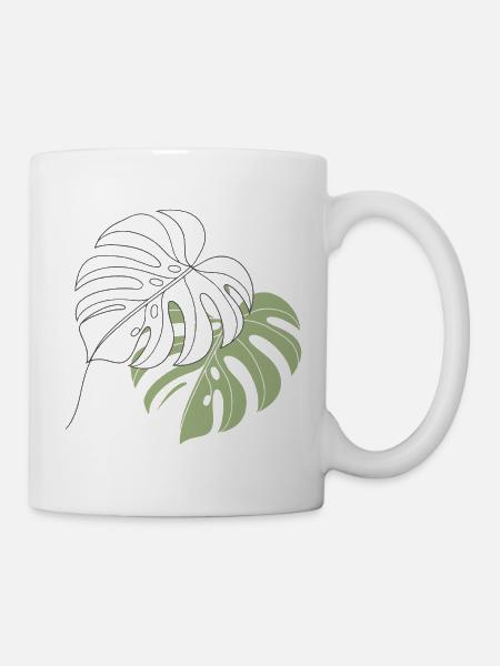 Monstera Blatt Line Art Illustration - Tasse - Weiß