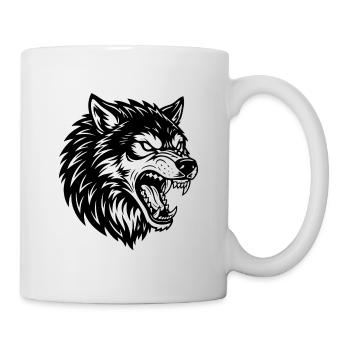 Wolf Schwarz-Weiß Wolf Alpha Maskottchen-Logo - Tasse - Weiß - Rechts