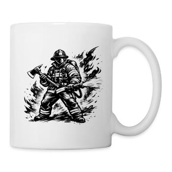 Heroischer Feuerwehrmann Comic Stil Schwarz Weiß - Tasse - Weiß - Rechts