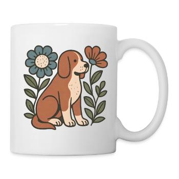 Beagle im Blumenrahmen - Tasse - Weiß - Rechts