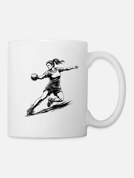 Dynamische Handballerin Illustration - Tasse - Weiß