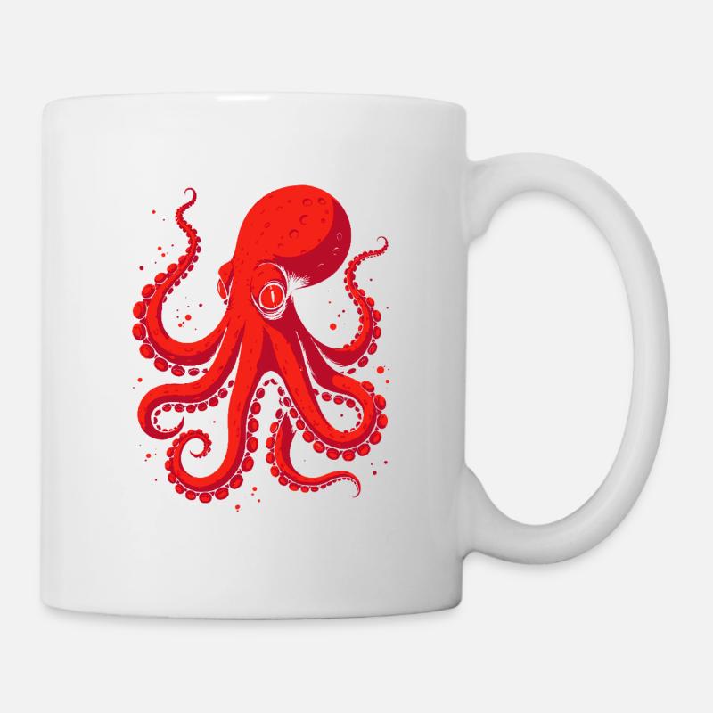 Crimson Octopus Pop Art - Mug - white