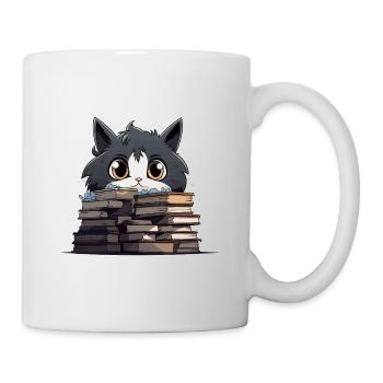 Kätzchen über Bücherstapel - Tasse - Weiß - Rechts