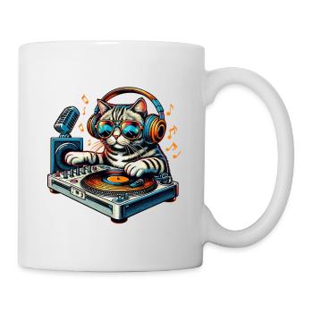 Katzen-DJ mit Kopfhörern und Plattenspieler - Tasse - Weiß - Rechts