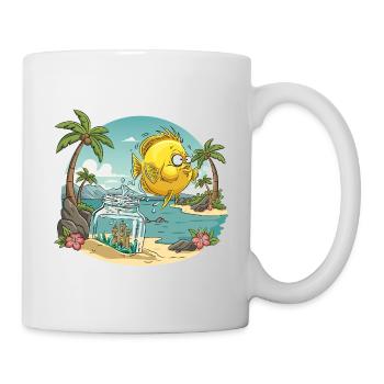 Fischblüte-Tiare-Palmen-Cartoon - Tasse - Weiß - Rechts