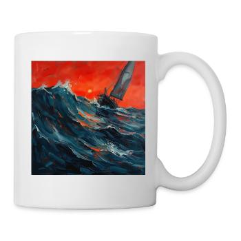 Rotes Abendlicht über Segelboot im Sturm - Tasse - Weiß - Rechts