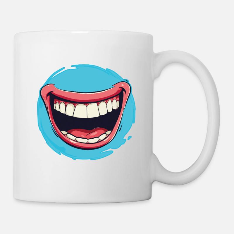 Laughing Cartoon mouth wide open with red lips - Mug - white