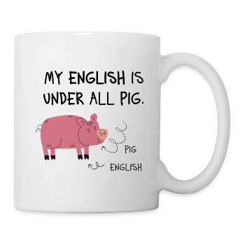 Pig English Cartoon Schwein - Mug - white - Right