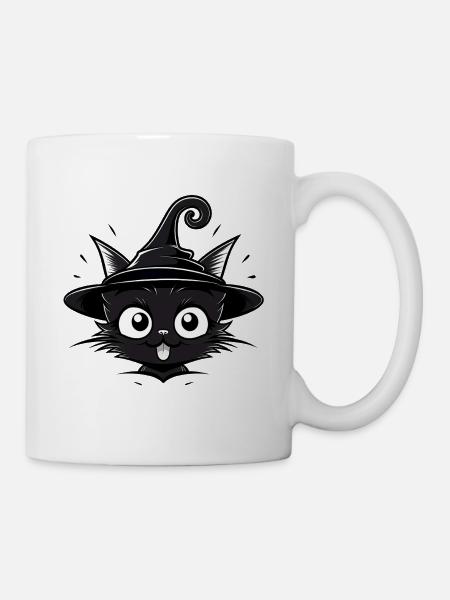 Sorcière Chat Noir avec Chapeau de Sorcière - Chat - Mug blanc - blanc