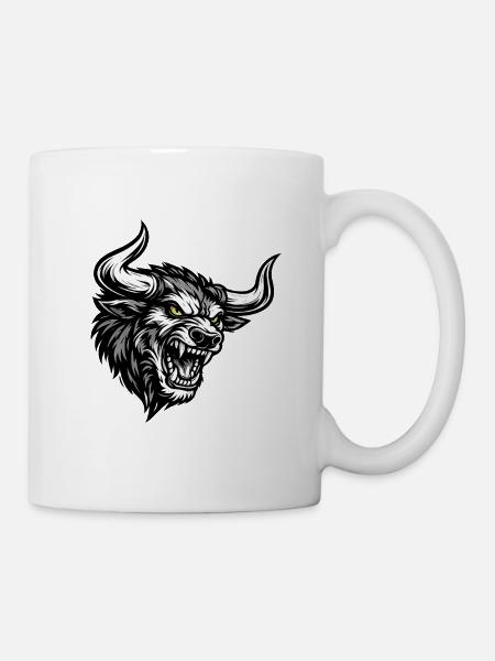Angry Bull Head – Aggressive Bull Logo - Mug - white