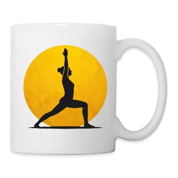 Krieger I Yoga Pose Silhouette Goldene Sonne - Tasse - Weiß - Rechts