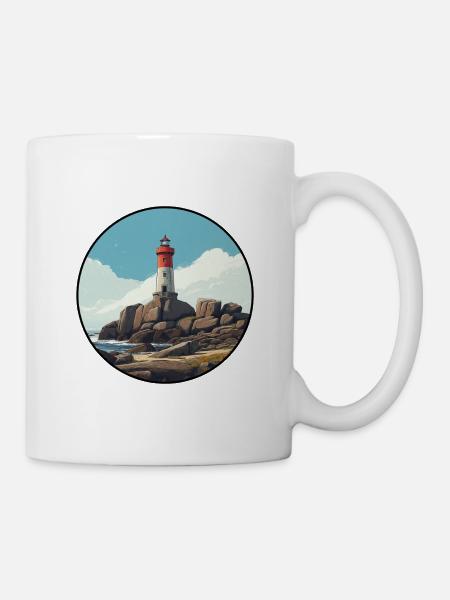 Bretonischer Leuchtturm am Meer - Tasse - Weiß