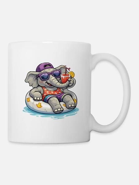 StrandElefant mit Drink - Tasse - Weiß