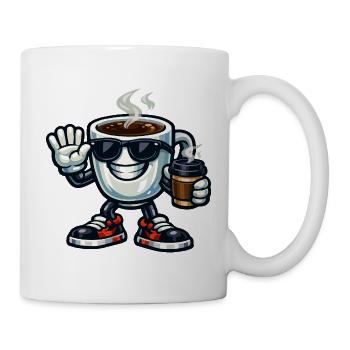 Kaffee-Maskottchen mit Sonnenbrille - Tasse - Weiß - Rechts