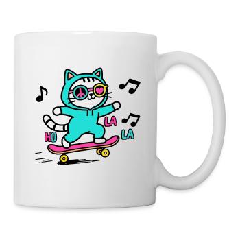 Chat skateur néon sur skateboard - Mug blanc - blanc - Droite