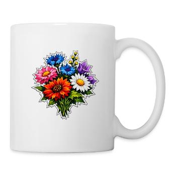 Buntes Dahlienbouquet - Tasse - Weiß - Rechts
