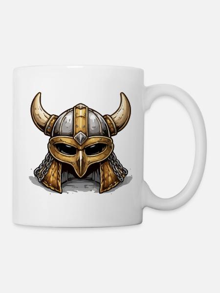 Vikinghelm mit Hörnern Goldbraun - Tasse - Weiß