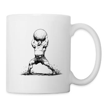 Strongman lifts heavy stone ball above his head - Mug - white - Right