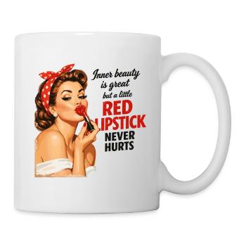 Pin-Up Girl Retro Design: Roter Lippenstift - Tasse - Weiß - Rechts