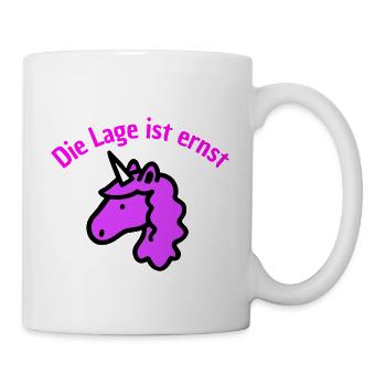 DIE LAGE IST ERNST, LILA EINHORN! LUSTIGER SPRUCH - Tasse - Weiß - Rechts