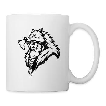 Wikinger-Ulfhednar-Krieger-Wolf-Berserker-Maskottchen - Tasse - Weiß - Rechts