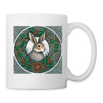 Hase im keltischen Winterkranz - Tasse - Weiß - Rechts
